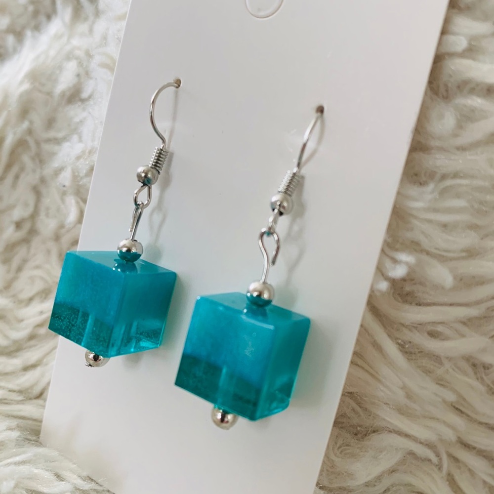 Two toned teal and silver earrings